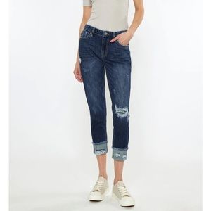 Kancan High Rise Distressed Cuffed Boyfriend Jeans